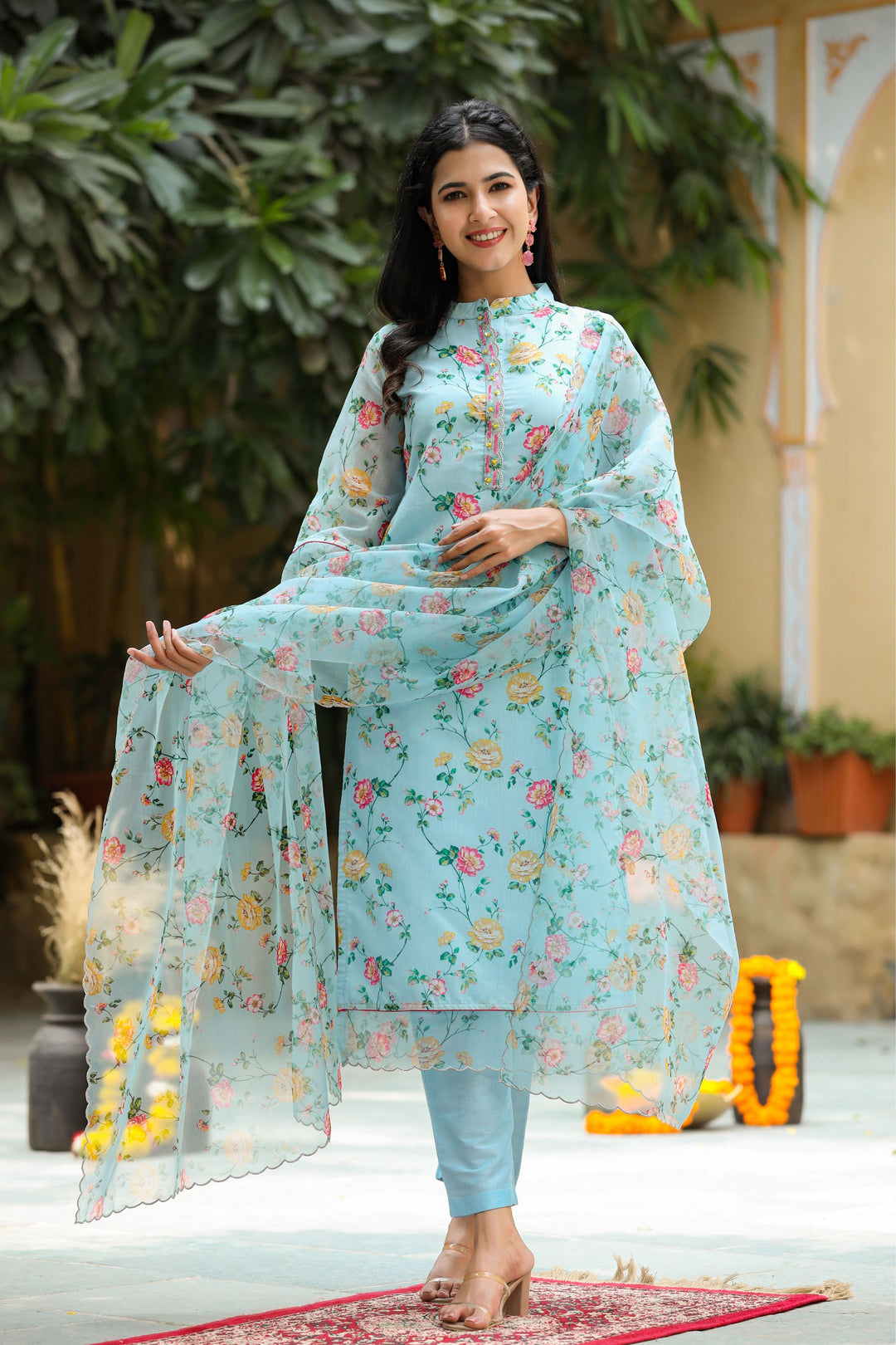 Floral printed cotton kurti set
